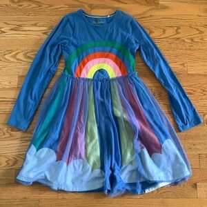 NWOT Mini Boden rainbow dress with mesh overlay